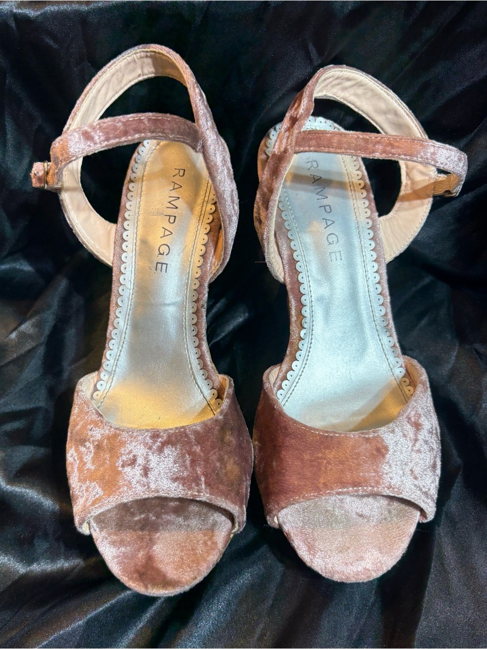 Rampage Rose Blush Velvet Open-Toe Ankle Strap Heels